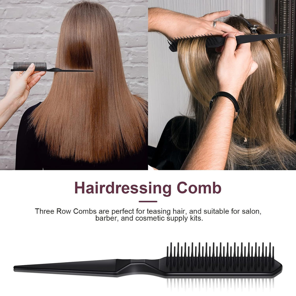 6 Pack Styling Combs for Detangling and Hair Separation - 3 Row Plastic Design