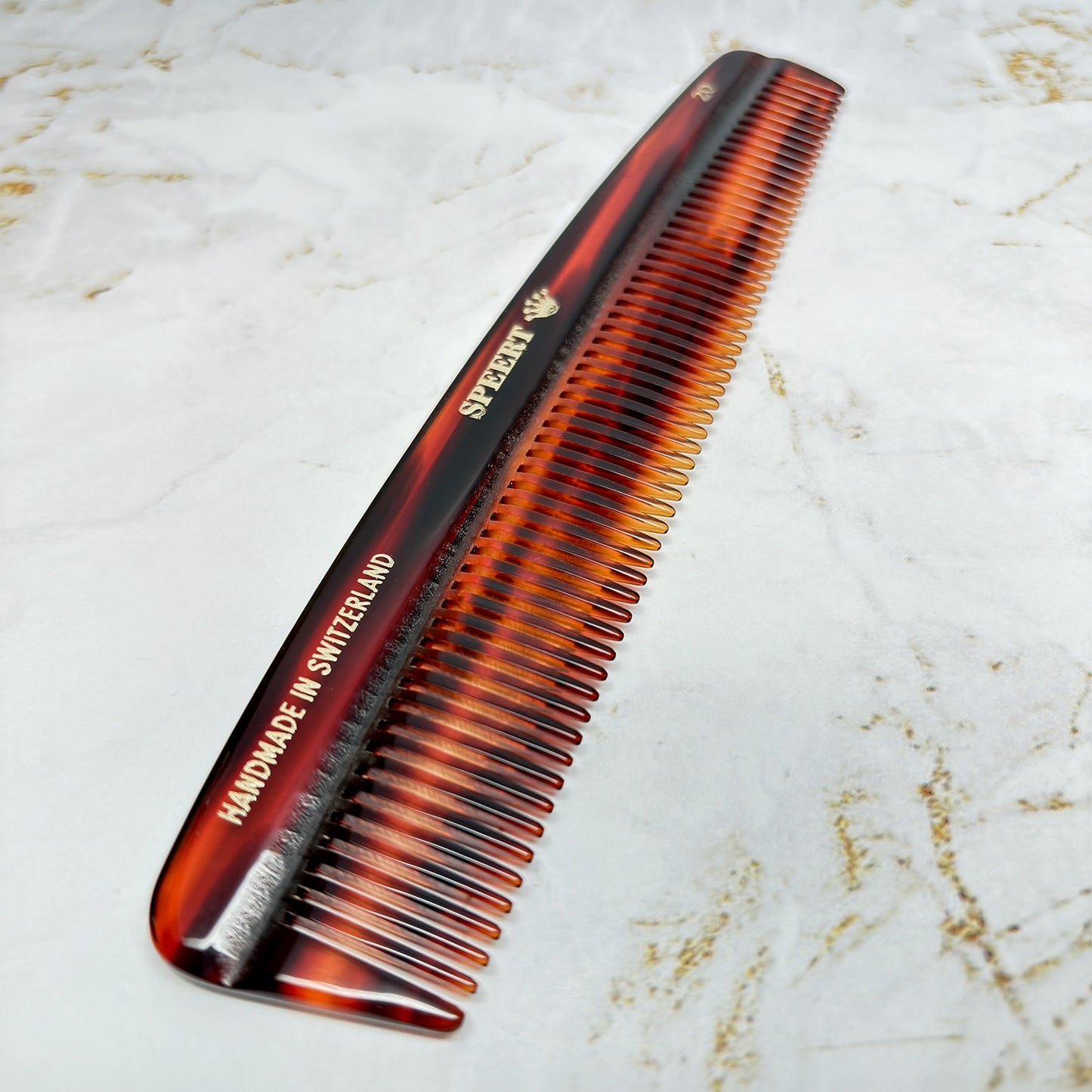 Handmade Swiss Tortoise Shell Comb 6.4 Inch Havana Brown Gold Hair Accessory