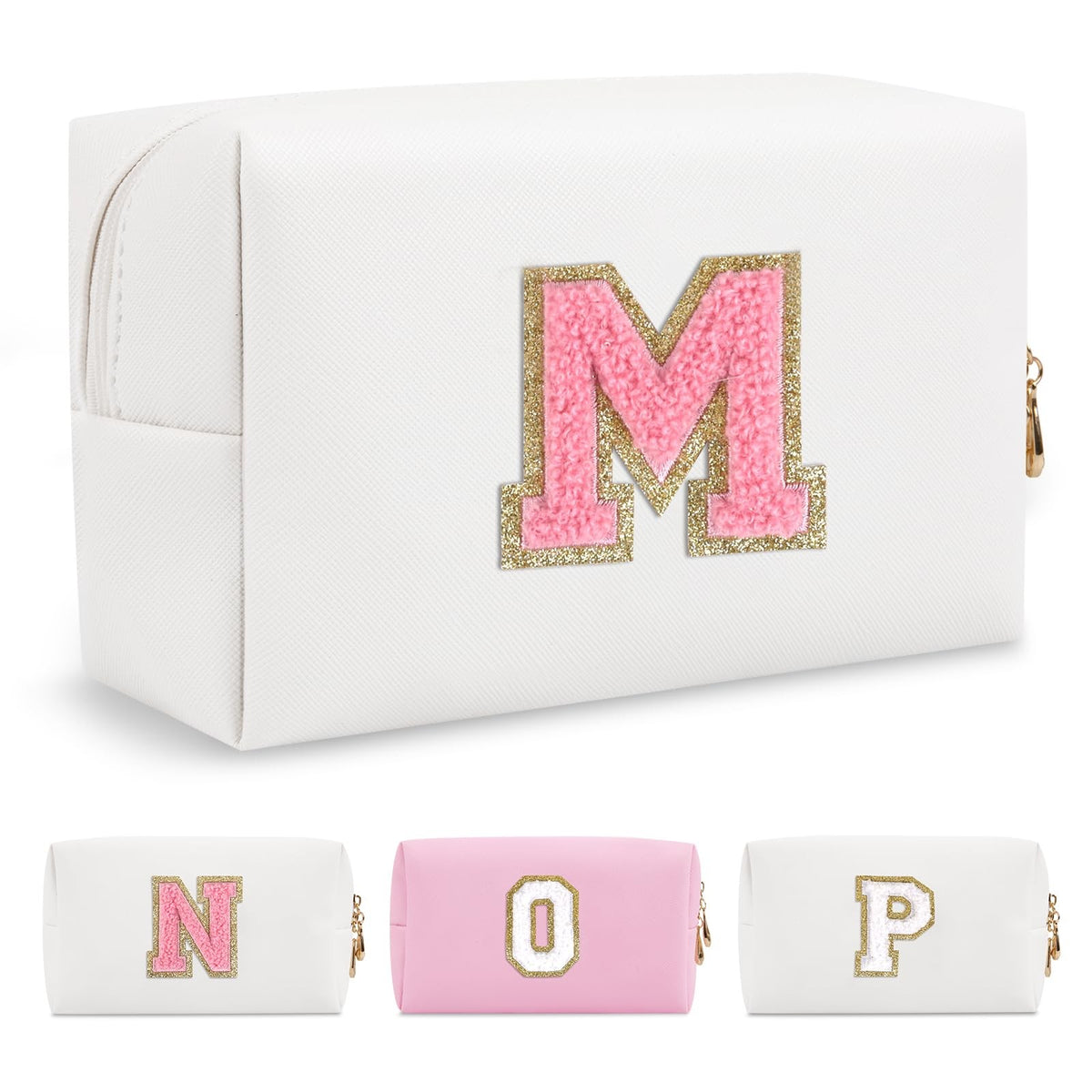 Personalized Makeup Bag with Initial Letter - Waterproof PU Cosmetic Pouch