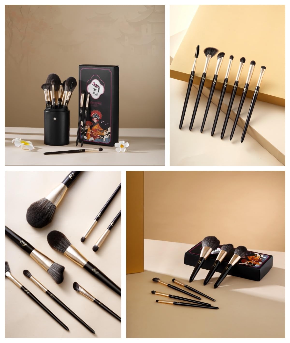 10-Piece Makeup Brush Set with Travel Case and Puffs for Beginners