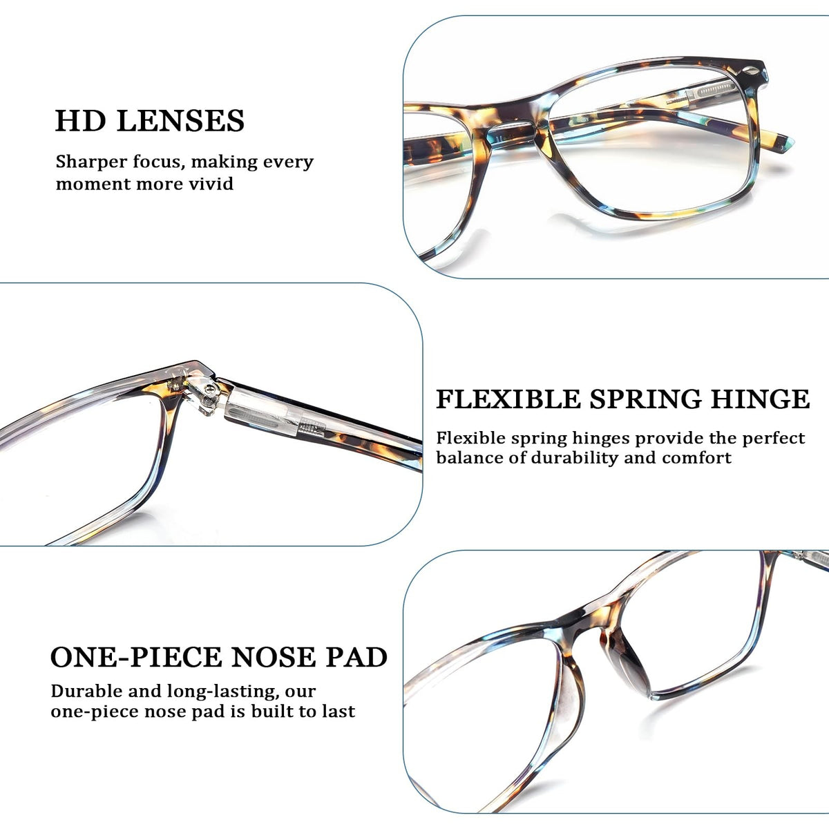 Progressive Multifocus Reading Glasses for Women - Blue Light Blocking, 3 Pairs