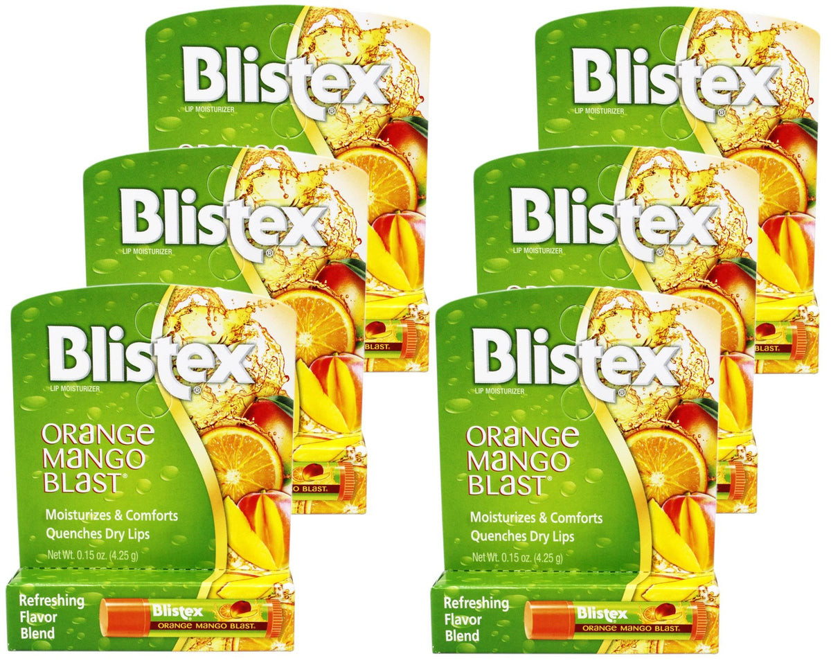 Lip Balm Pack with Vitamin C & E - Tropical Orange Mango Flavor, 6 Pack