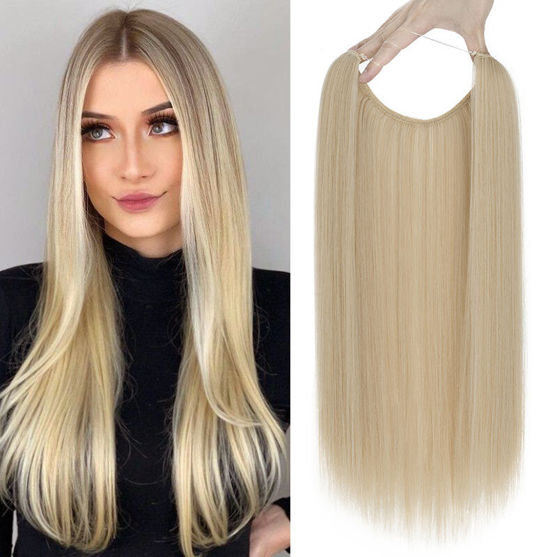 Invisible Wire Hair Extensions - Natural Synthetic Length & Body Wavy or Straight