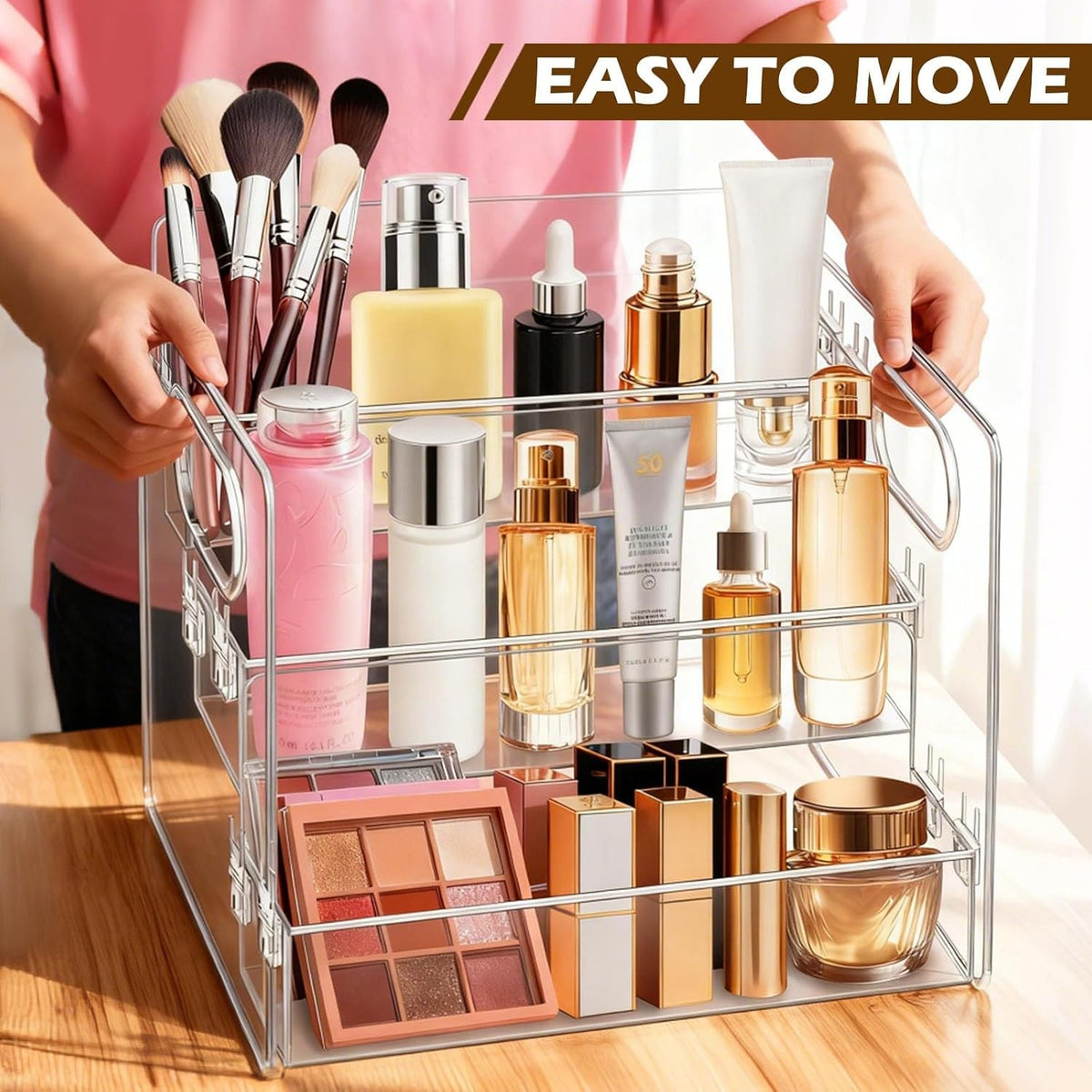 Bathroom Counter Cosmetic Organizer with Multi-Tier Storage Shelf for Makeup Perfume & Skincare