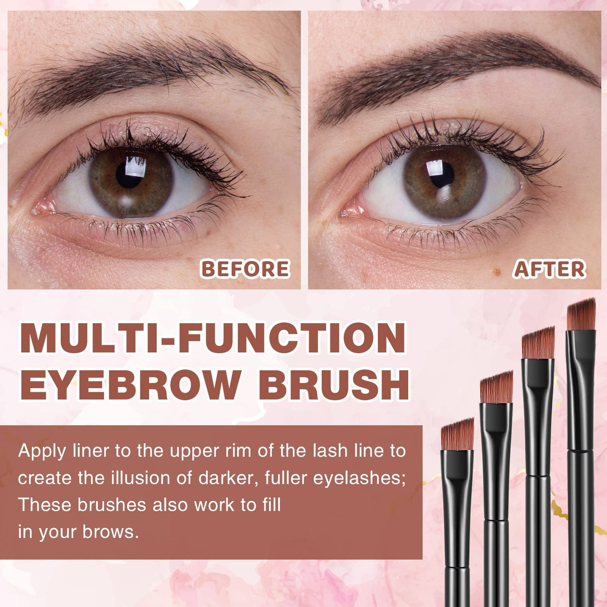 Disposable Angled Eyebrow and Eyeliner Brush Set - 100 Pieces, Travel Friendly