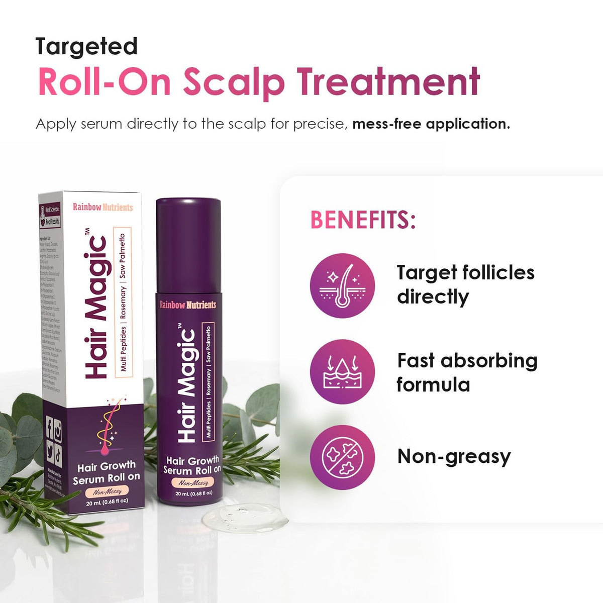 Hair Growth Serum Roll On with Rosemary Oil & Peptides