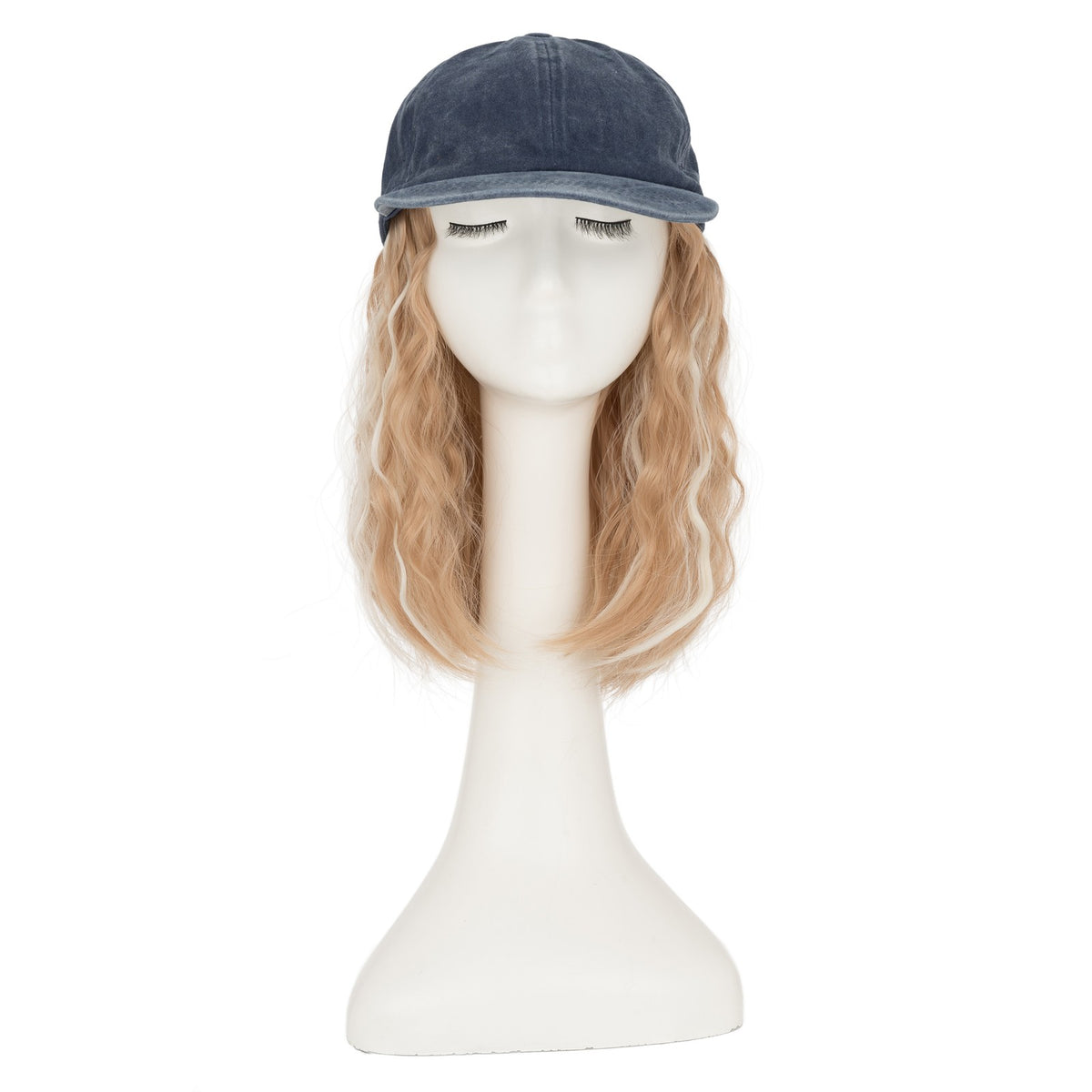 8-Inch Curly Baseball Cap with Synthetic Ponytail Hair Extensions - Natural Look