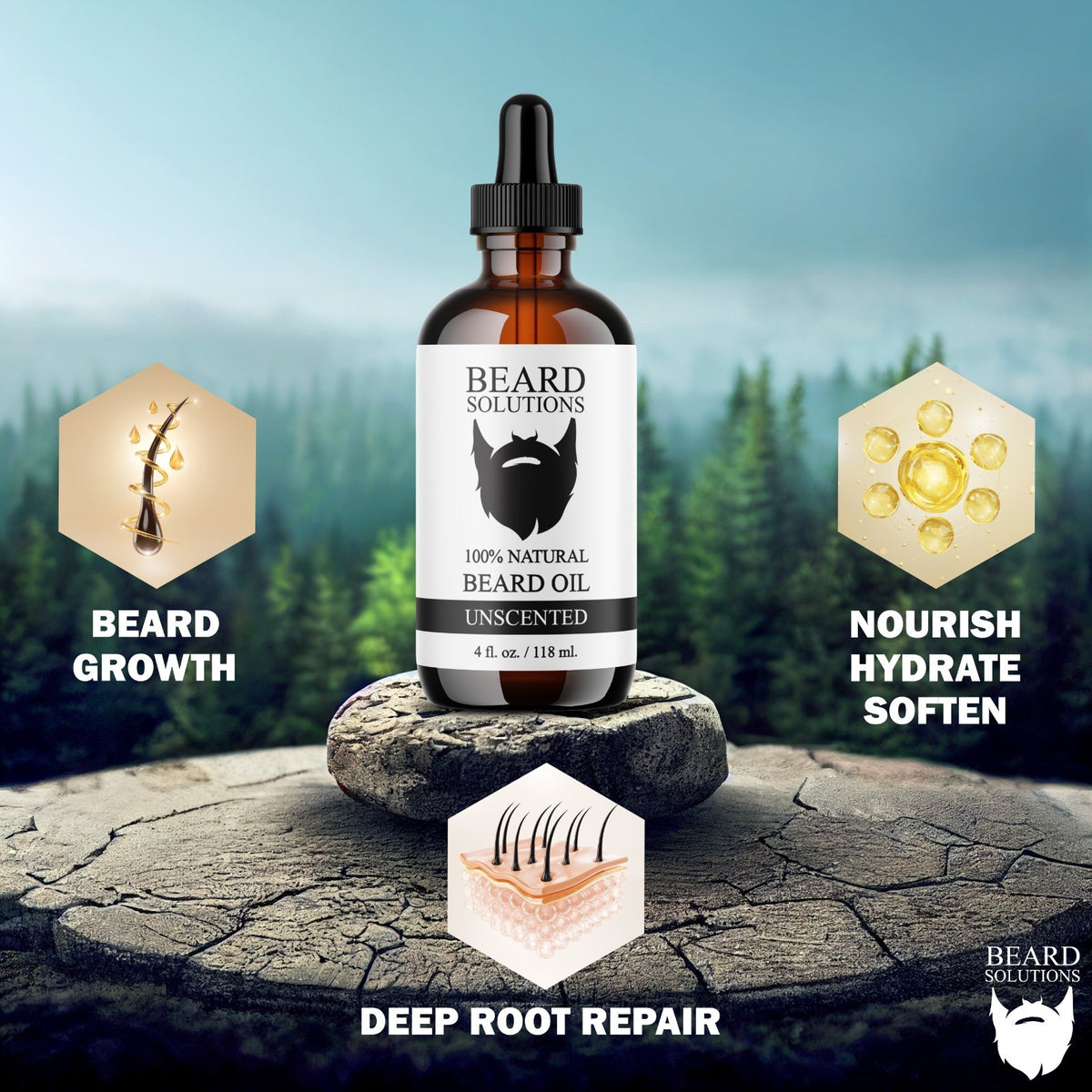 Unscented Beard Oil - 4 oz. Hair Growth Serum for Men, Nourishing & Hydrating
