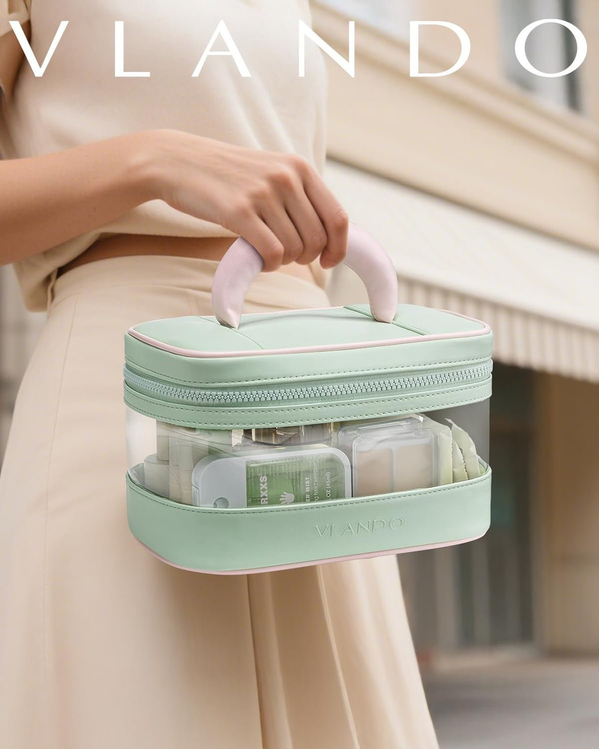 Large Waterproof Travel Makeup Bag for Women and Girls - Mint Green