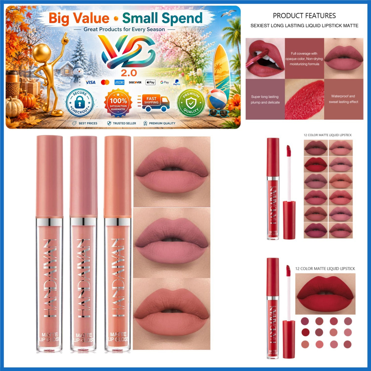 Matte Liquid Lipstick Set - Long Lasting, Moisturizing, 3 Shades