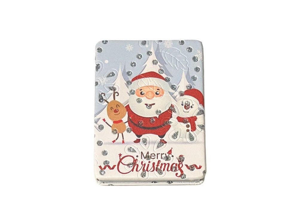 Christmas Theme Double Compact Mirror with Crystal Stones - Portable Vanity Gift