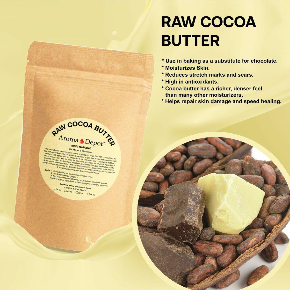 Raw Cocoa Butter 3lb BAG 100% Natural Unrefined Pure Virgin