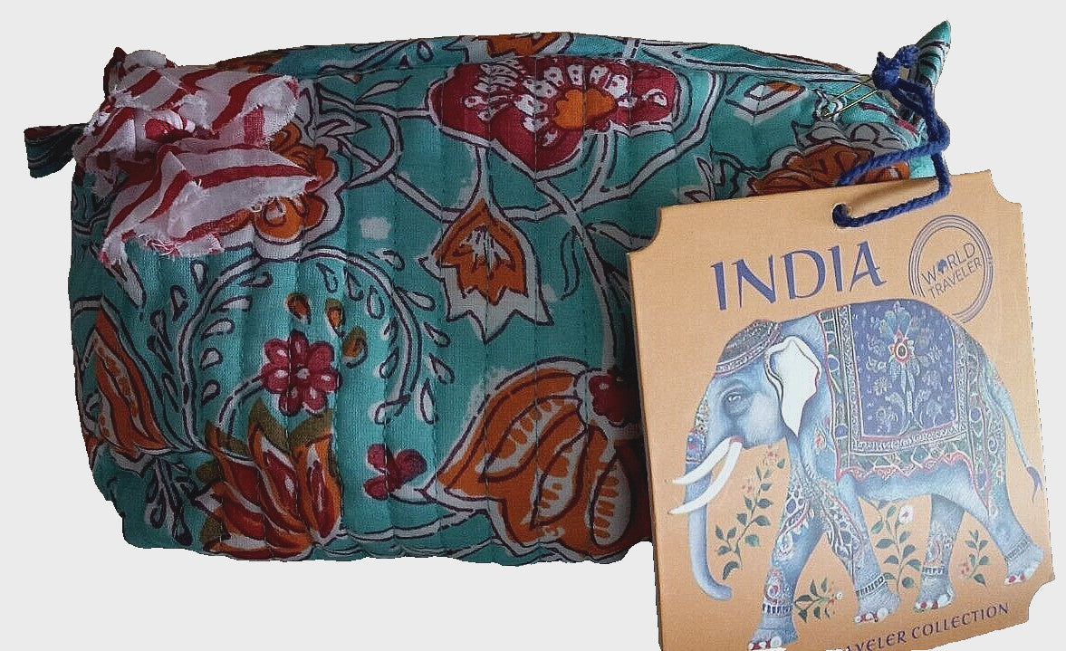 Cotton Makeup Bag with Floral Pattern - Multicolor Cosmetic Pouch