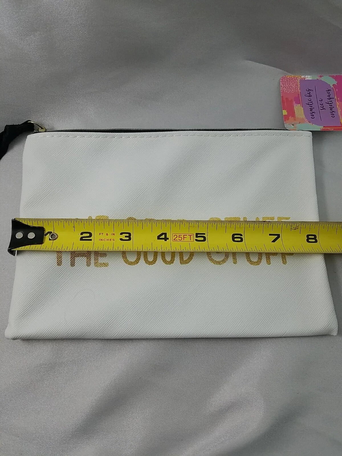 The Good Stuff Cosmetic Pouch Bag - Small White & Gold Zipper Makeup Bag