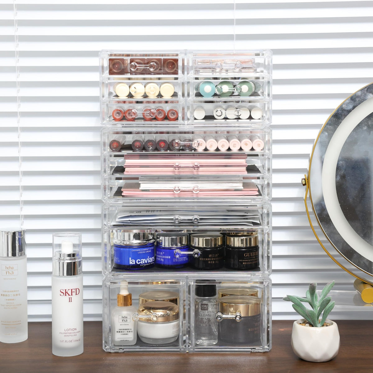 Clear Acrylic Makeup Storage Organizer with 13 Drawers - 4 Pack