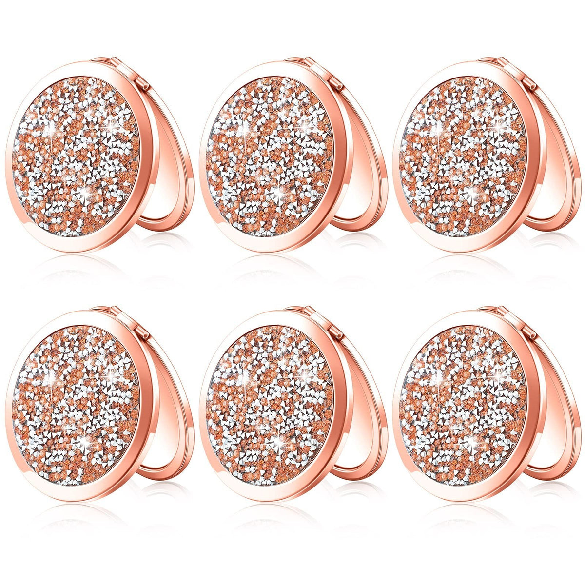 6 Pack Compact Travel Mirrors - Rose Gold Mini Pocket Makeup Mirrors for Purse Gift