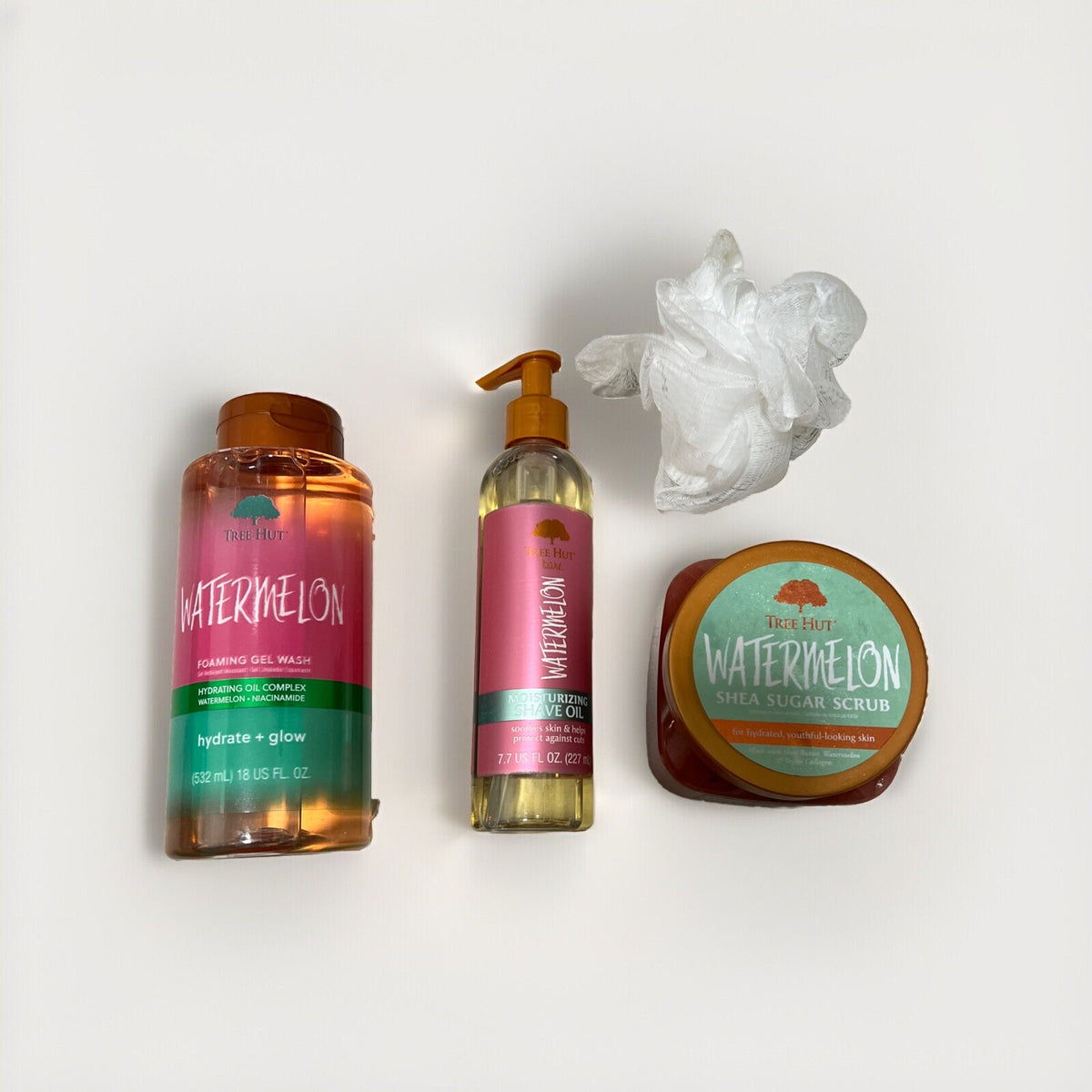 Tree Hut Watermelon Body Scrub Gift Set with Loofah & Shave Oil