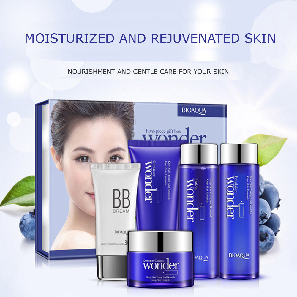 Blueberry Skin Care Set - Facial Cleanser Toner Serum BB Cream Moisturizer