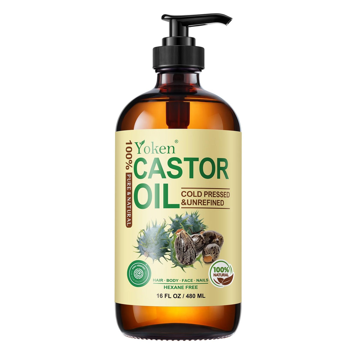 Organic Castor Oil 16oz - Cold Pressed, Pure, Hexane Free for Hair & Skin