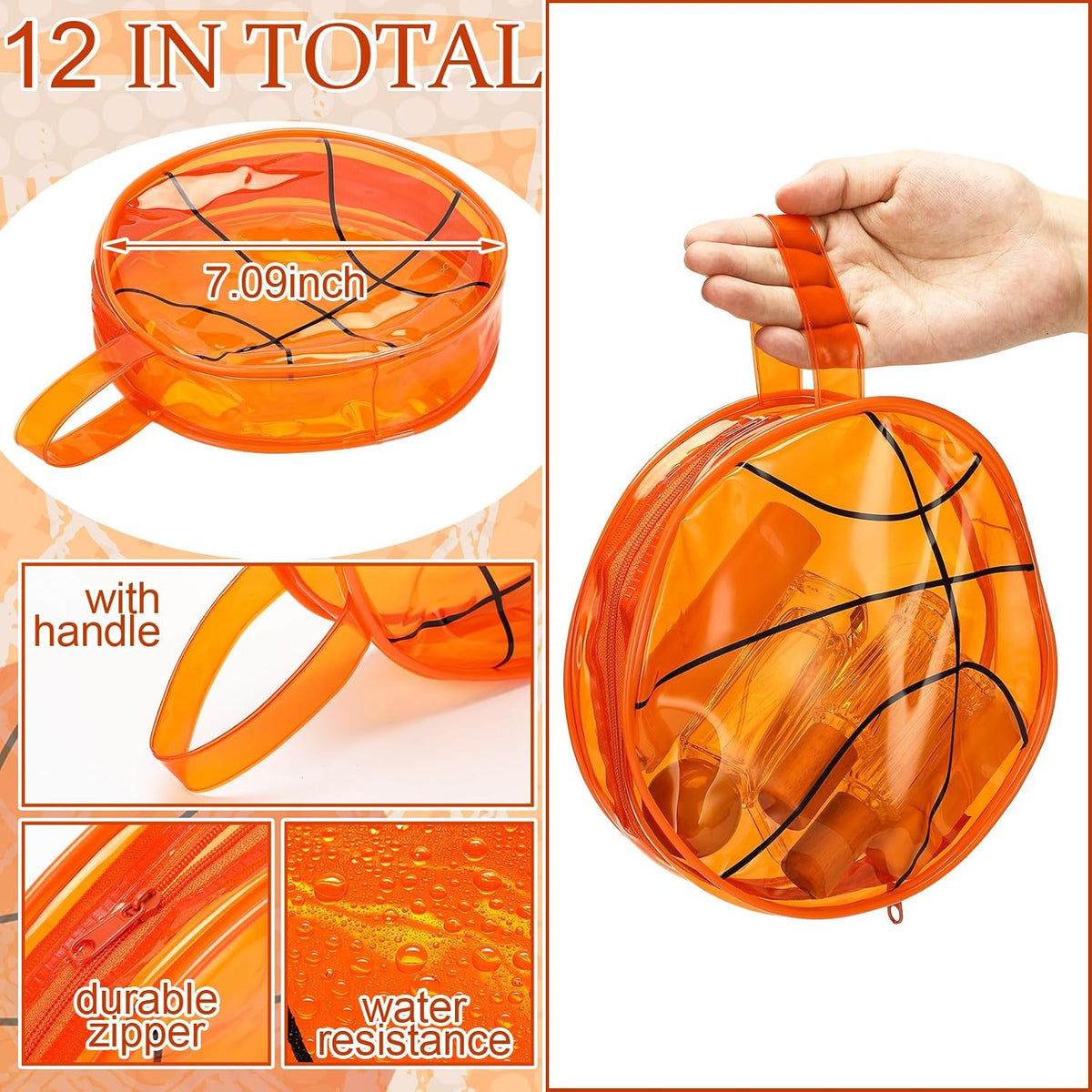 12 Pcs Basketball Cosmetic Bags with Zipper Handle | Travel & Makeup Storage