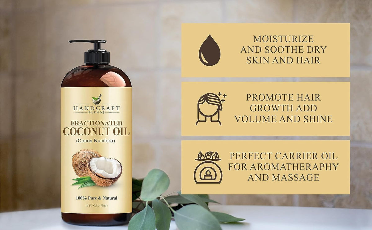Fractionated Coconut Oil 16 fl oz | Pure Carrier Oil for Skin & Hair