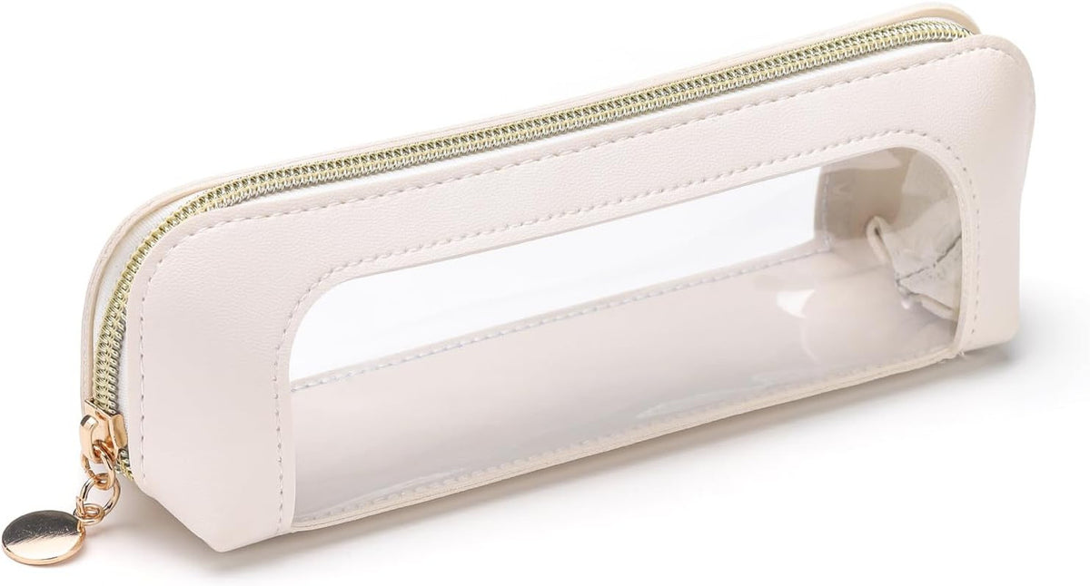 Clear PU Leather Makeup Bag with Transparent Window, Small Travel Cosmetic Case