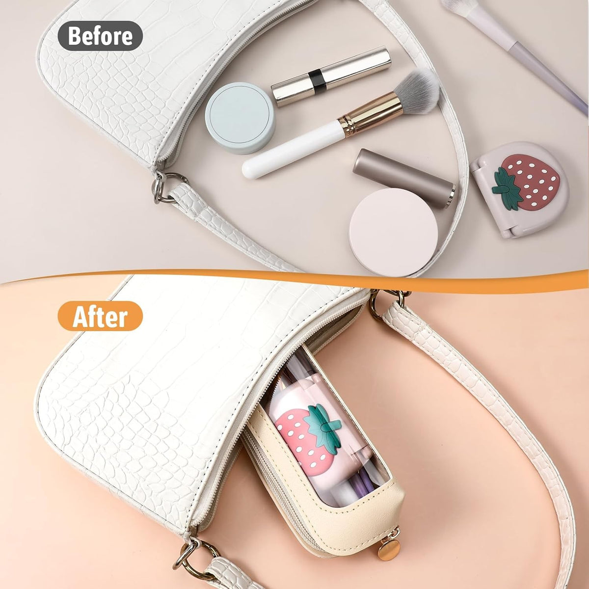 Travel Makeup Brush Bag Organizer with Zipper and Transparent PVC