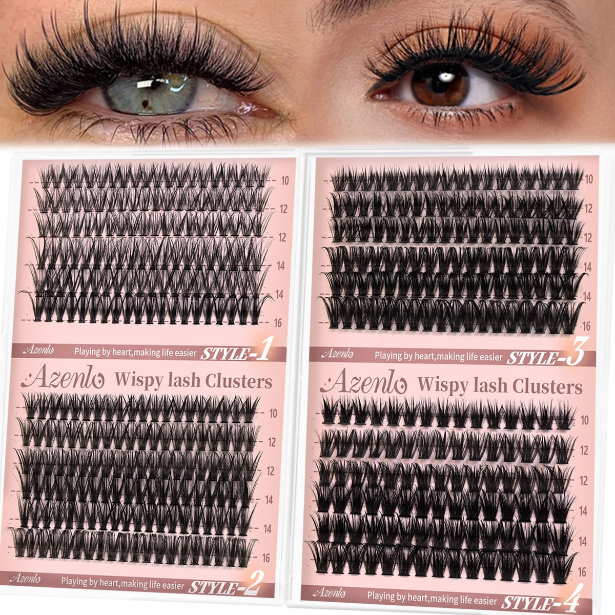 Wispy Lash Clusters Set with 4 Styles, Fluffy Natural Look, Easy Application