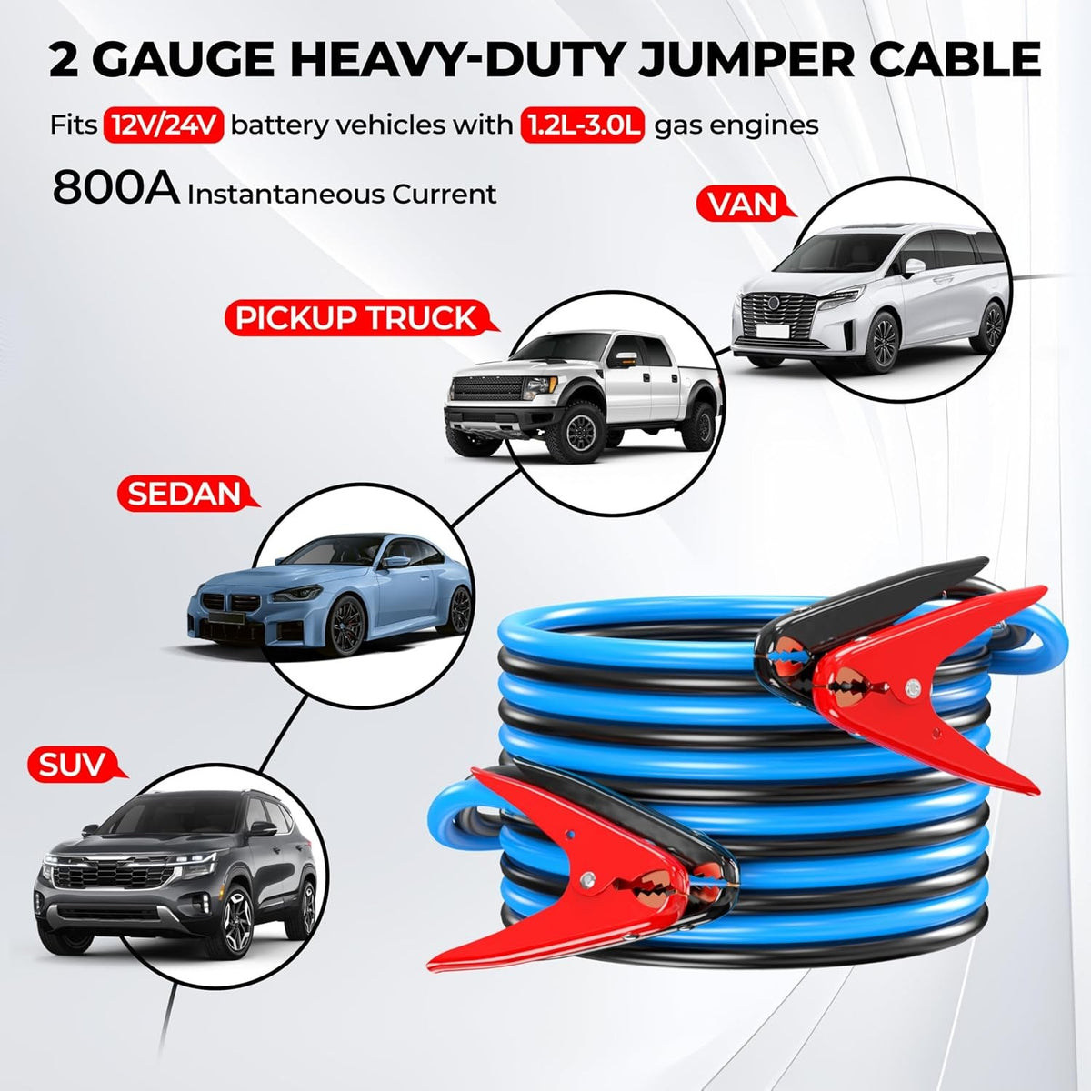 Heavy Duty Car Jumper Cables 20 Feet 800 Amp Automotive Booster Battery