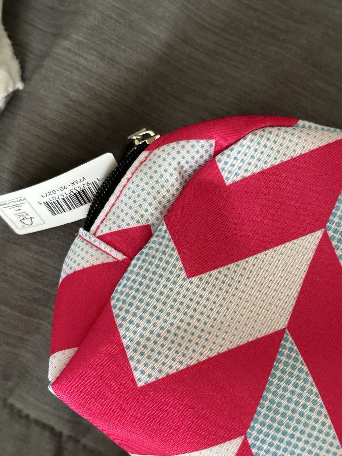 Pink and Blue Chevron Makeup Bag - Cosmetic Organizer with Tag
