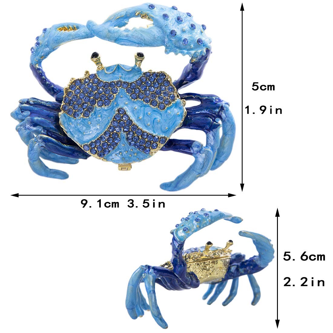Crab Jewelry Trinket Box with Rhinestones, Decorative Animal Jewelry Storage