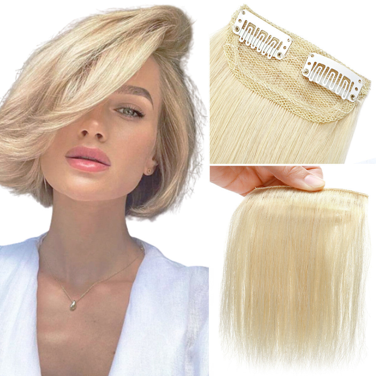Clip-In Hair Extensions 100% Real Human Hair Fluffy Remy Hair Topper Set