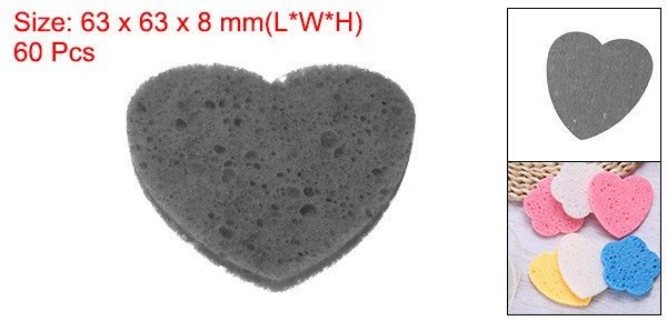 60 Black Heart-Shaped Compressed Facial Sponges for Skincare