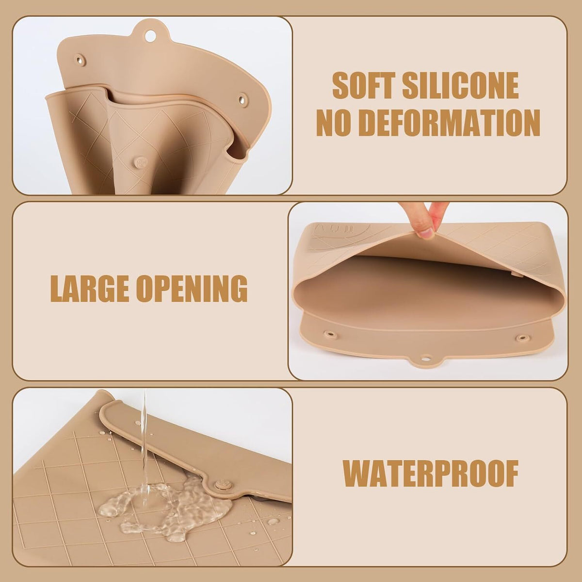 Silicone Makeup Bag for Women - Organizer & Travel Toiletry Bag, Khaki