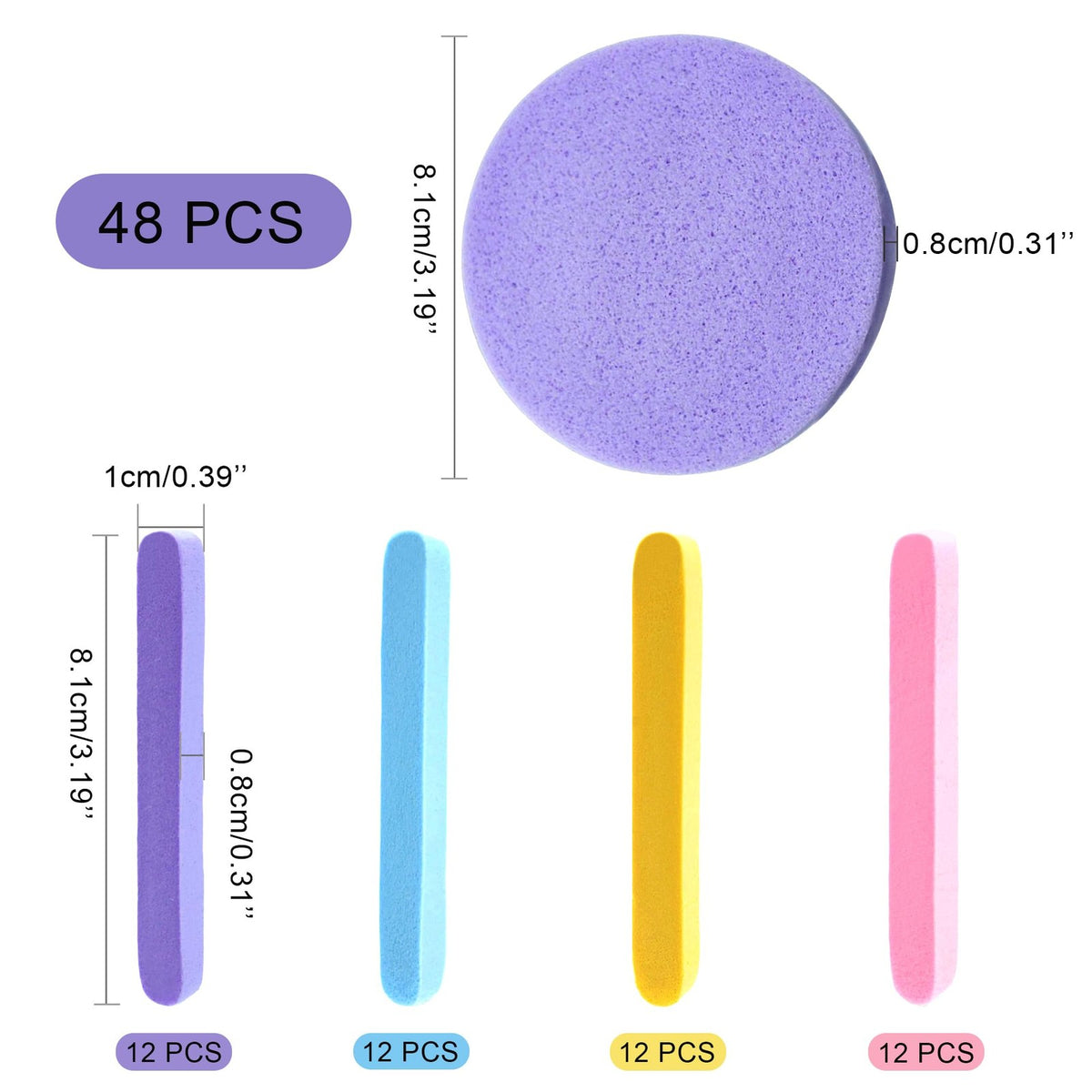 48-Pack Compressed Facial Sponges for Cleansing and Makeup Application - Multi-Color