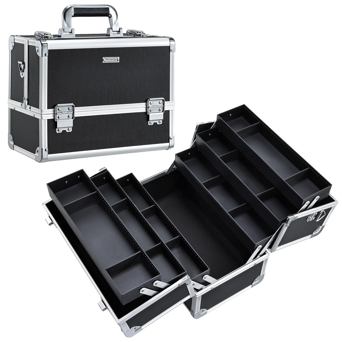 Large Makeup Train Case with 6 Trays - Portable Cosmetic Organizer, Lockable, 12.6 Inch