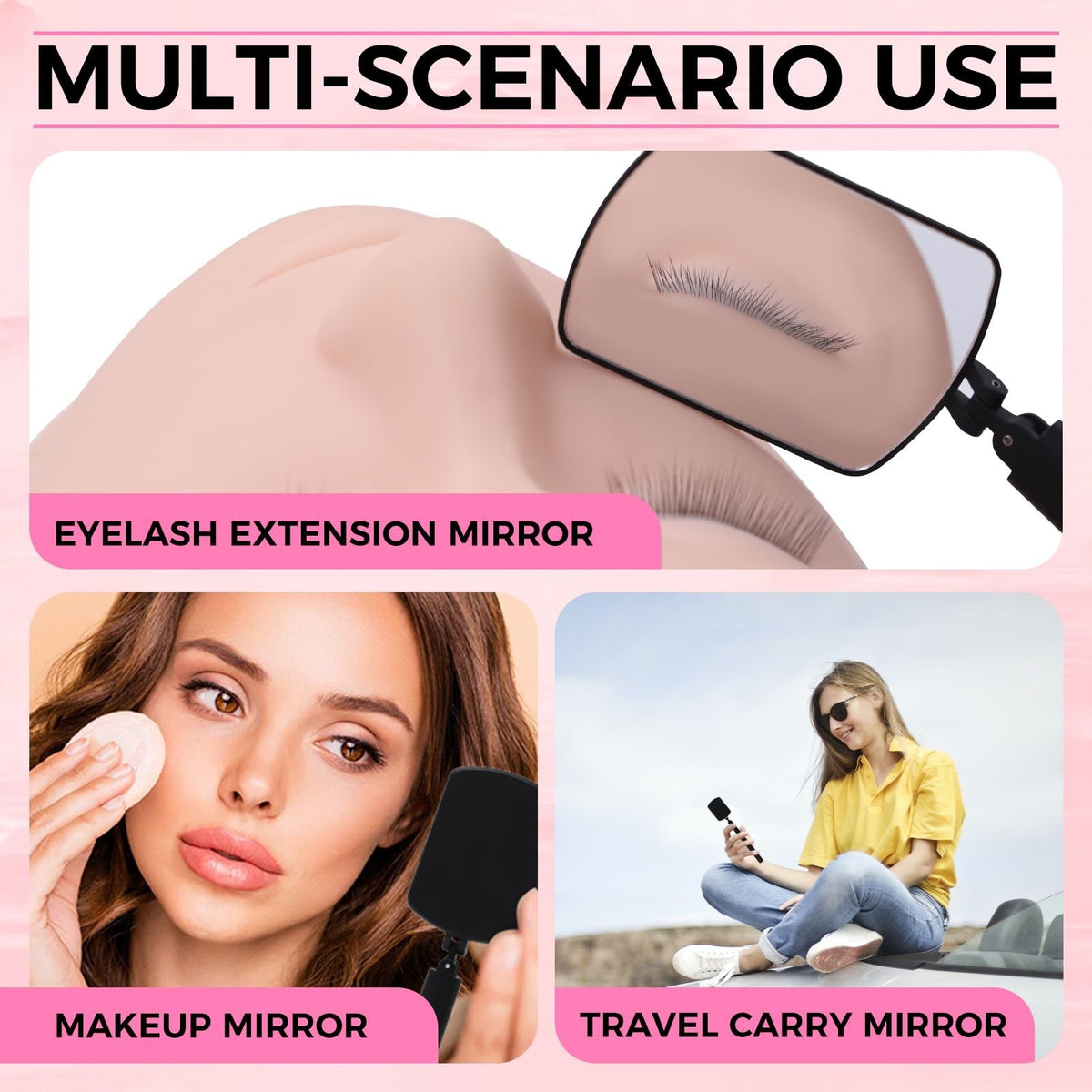 Portable Large Square Lash Mirror with 260° Rotation for Eyelash Extensions