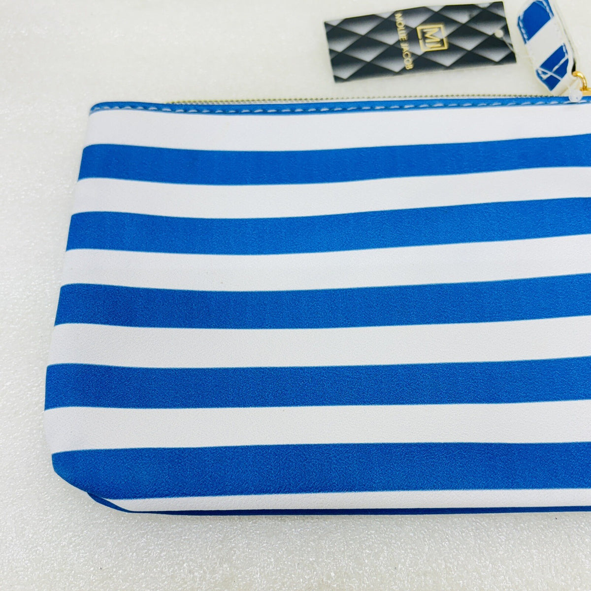 Beach Chic Cosmetic Zipper Pouch - Blue White Striped Organizer for Makeup & Toiletries