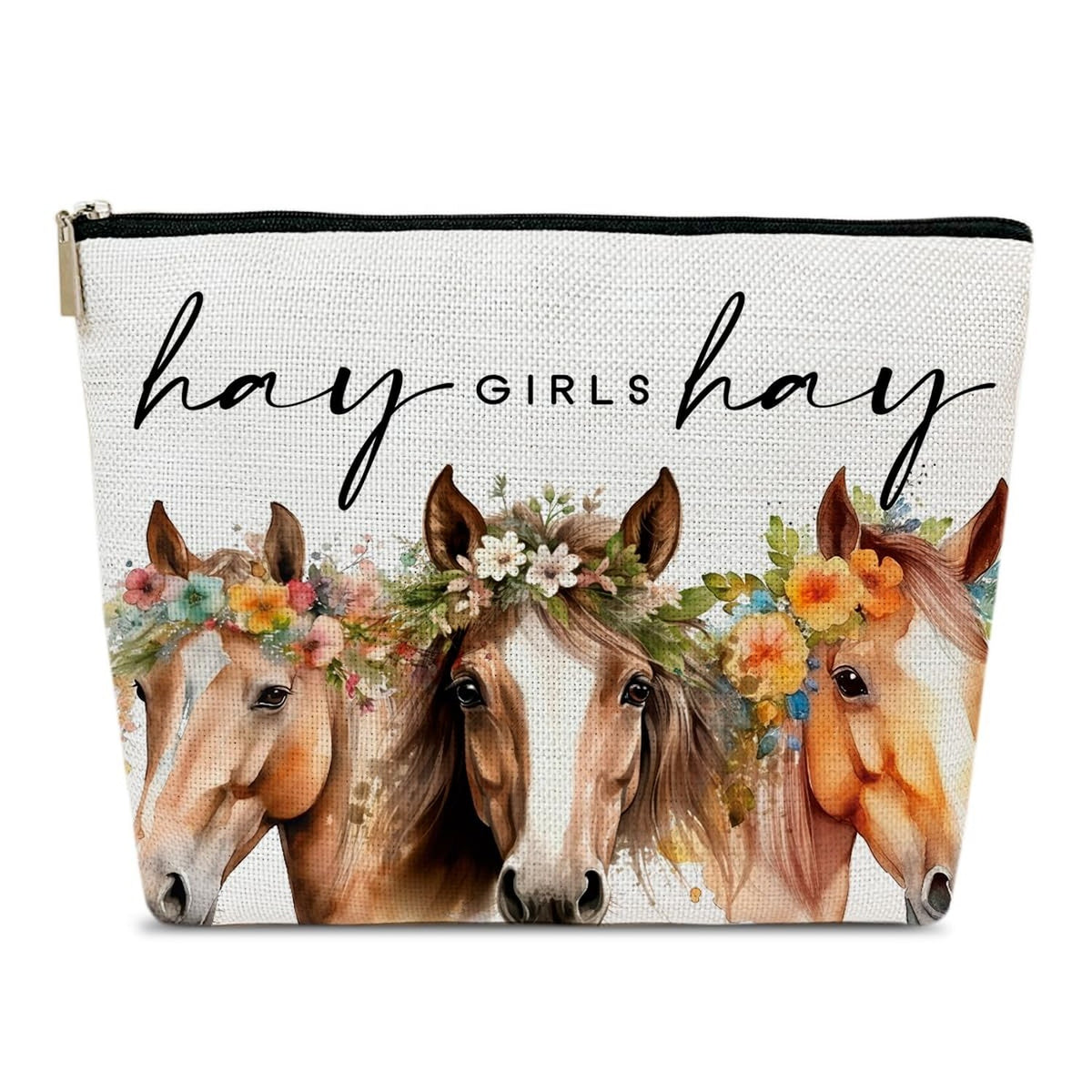 Horse-Themed Makeup Bag for Women - Floral Equestrian Cosmetic Organizer