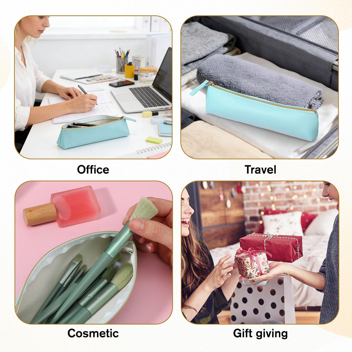 2 Pack Waterproof PU Leather Makeup Brush Cosmetic Bags Travel Organizer Blue & White