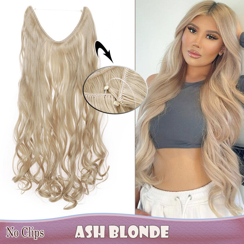 Invisible Wire Clip-In Hair Extensions with Clips & Replacement Wires - Natural & Wavy, 20/24 Inch