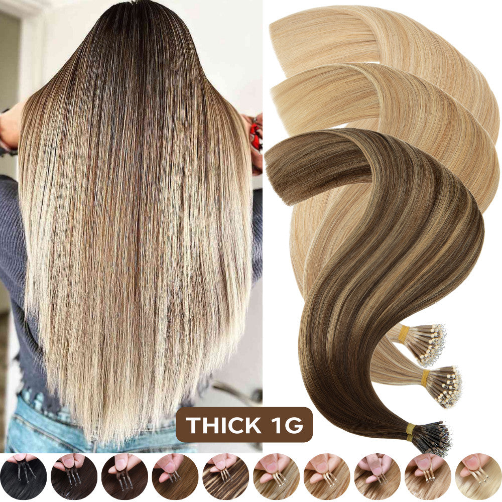 Beads Hair Extensions Nano Bean Remy Micro Loop Link I Tip - Multiple Colors & Lengths