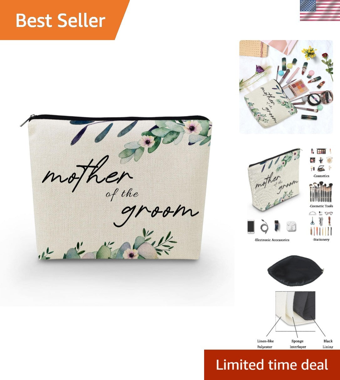 Luxury Mother of the Groom Canvas Cosmetic Bag - Perfect for Gifts and Travel