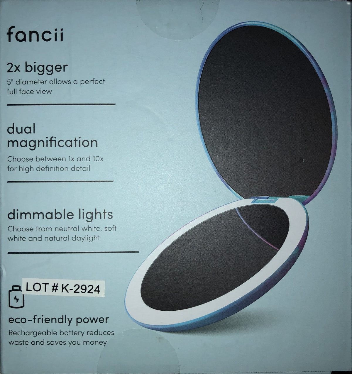 LED Lighted Compact Makeup Mirror with 10X Magnification - Rechargeable & Dimmable