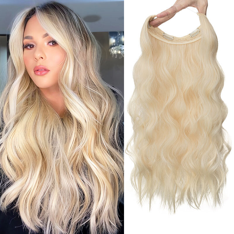 Invisible Wire Hair Extensions - Natural Synthetic Length & Body Wavy or Straight