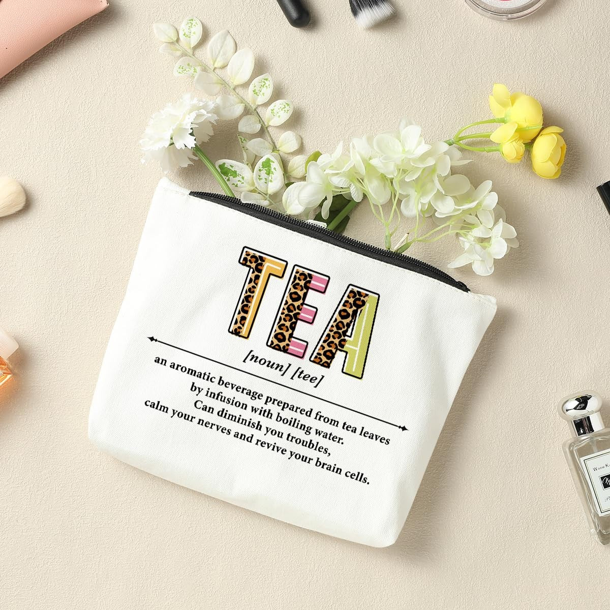 Canvas Makeup Bag for Travel and Cosmetics Storage - Tea Lovers Theme