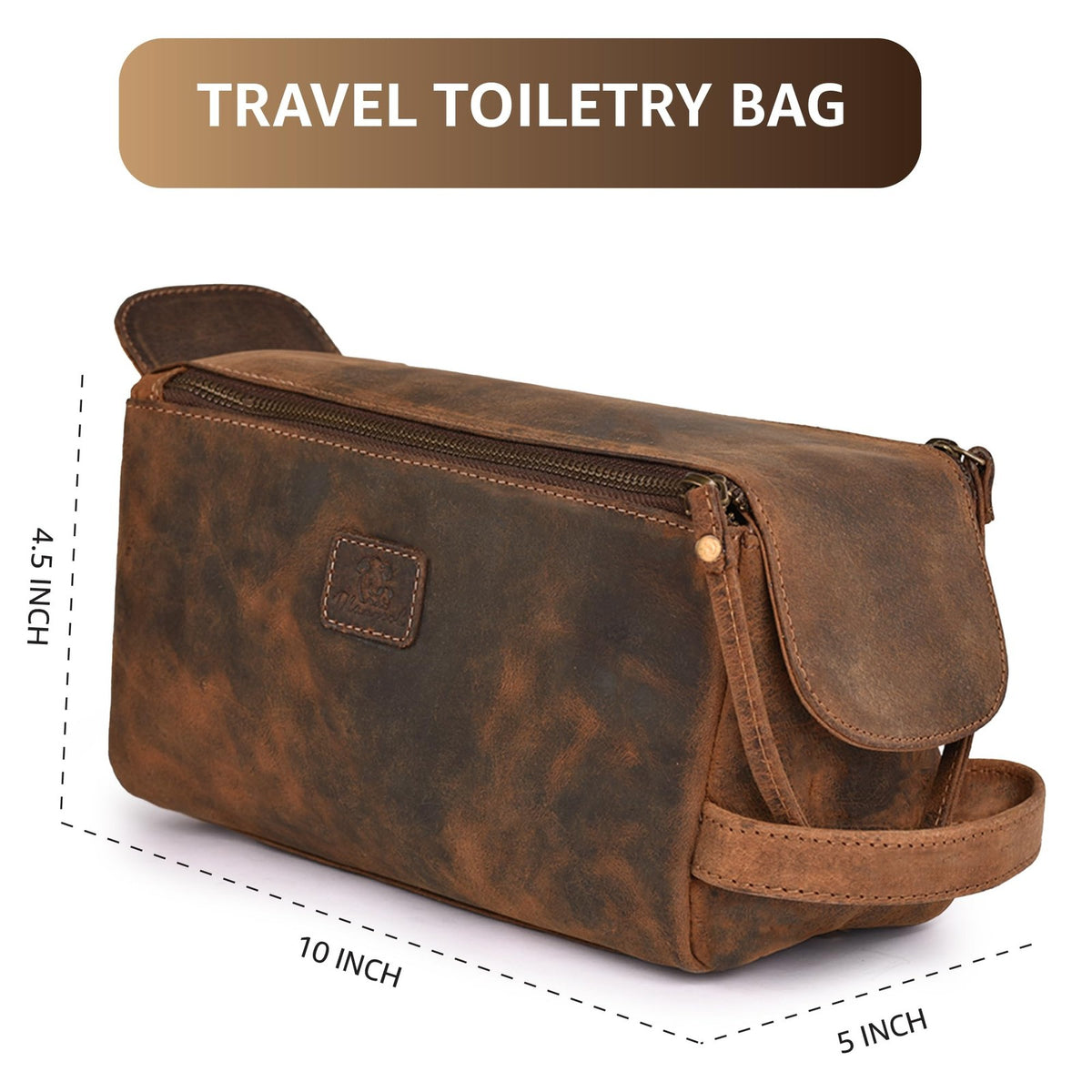 Genuine Leather Travel Toiletry Bag - Water-Resistant Dopp Kit for Men & Women