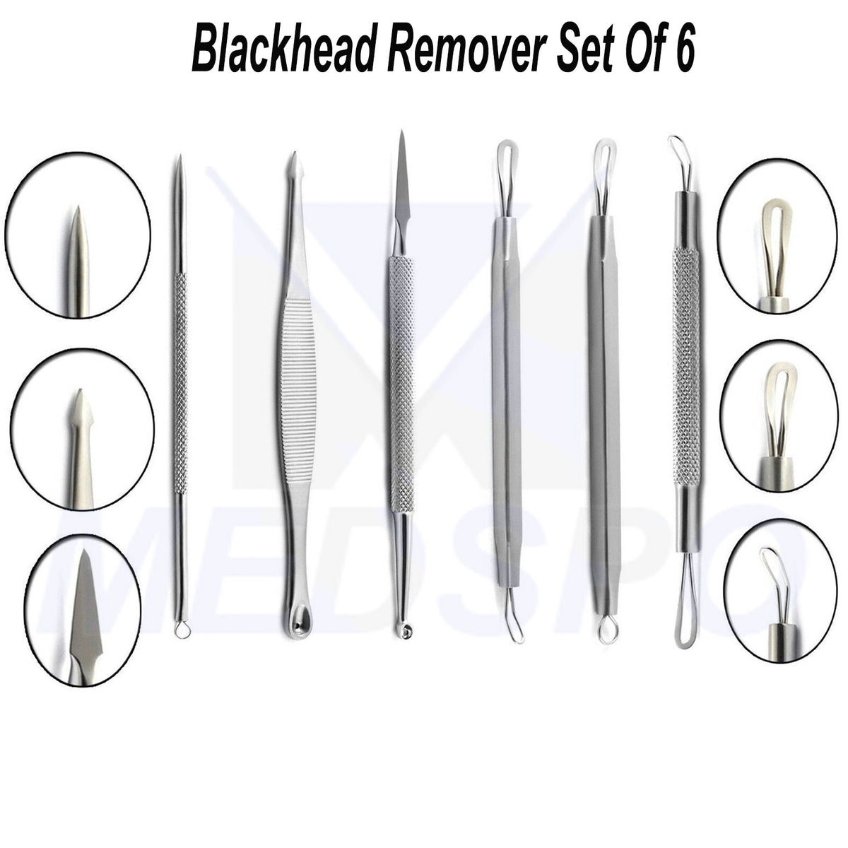 Set of 6 Comedone Extractors Blackhead Remover Tools for Acne and Pimple Popping