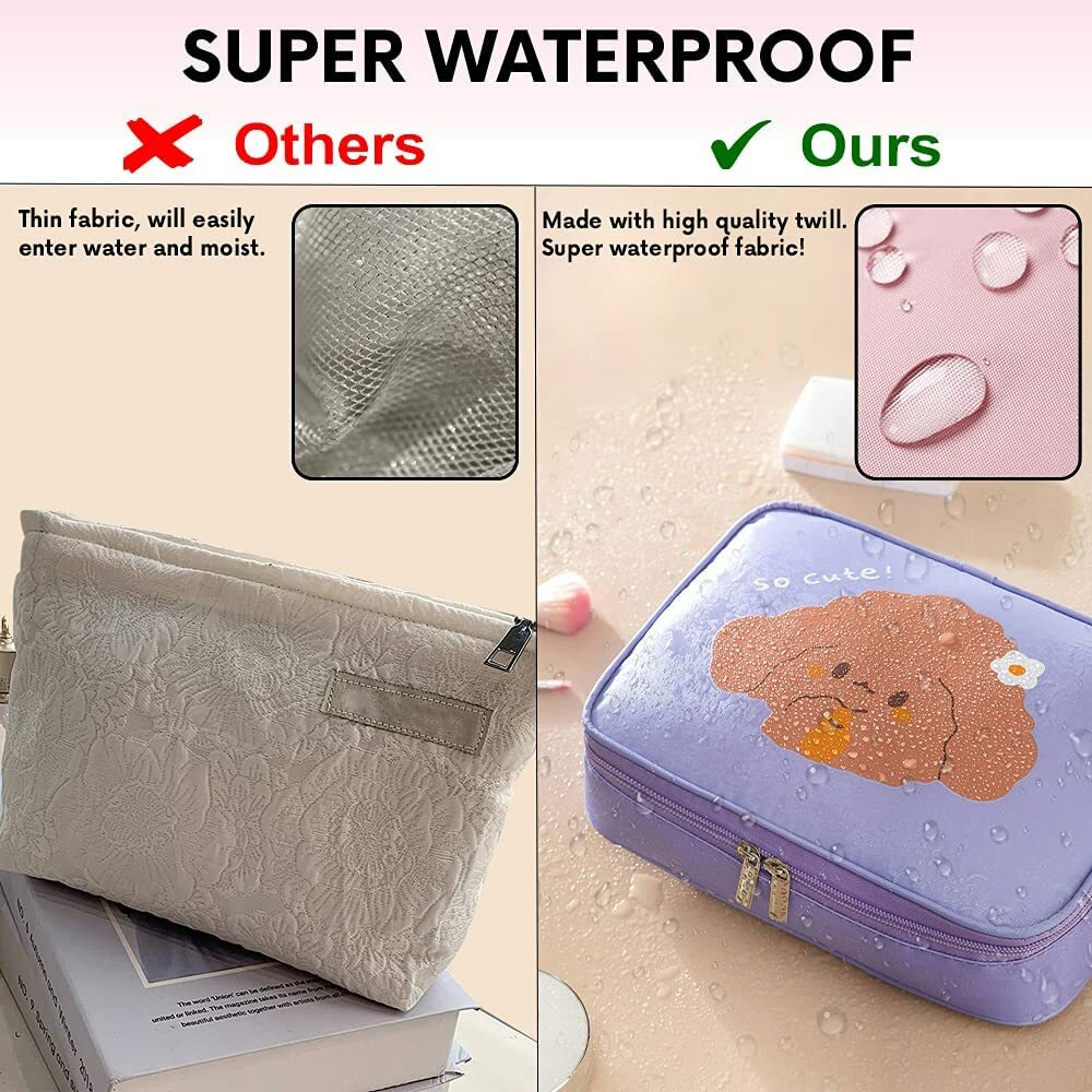 Waterproof Travel Makeup Bag for Women & Girls, Cosmetic Organizer with Zipper - Purple