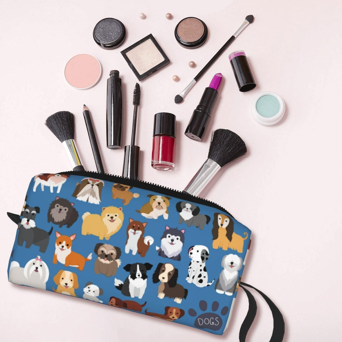 Cute Dog Puppy Makeup Bag Organizer Small Cosmetic Travel Pouch with Handle